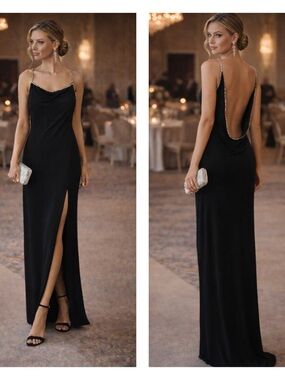 Hugo Buscati Collection Elegant Black Evening Rhinestones Dress 12 (Run Smaller)